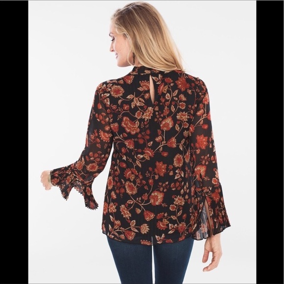 NWT Chico’s Jacobean Floral Ruffle Mock Neck Top - Picture 2 of 16
